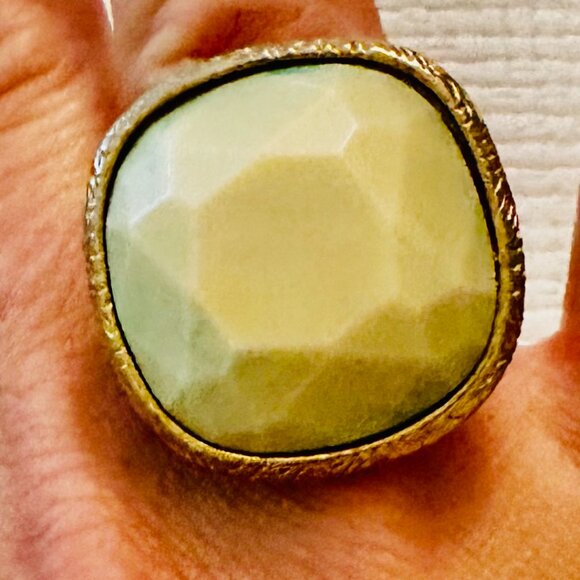 Signed Vintage Yosca Turquoise and Gold Tone Statement Ring - Picture 1 of 2
